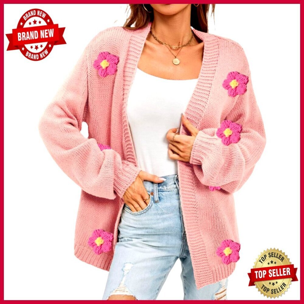 Vintage Y2K Cropped Cardigan Sweater Open Front Floral Knit Jacket